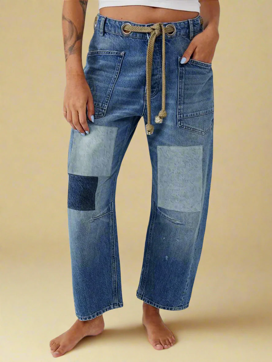 Felixa - Pantaloni in Denim Patchwork a Gamba Larga - Image 2