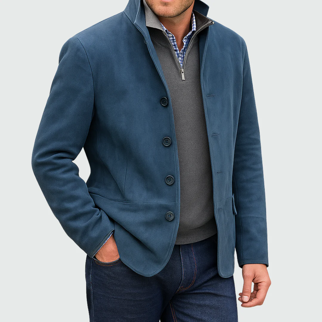 Ferdinando - Blazer Classico In Pelle Scamosciata Con Bottoni - Image 4