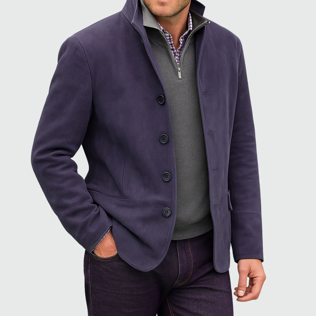 Ferdinando - Blazer Classico In Pelle Scamosciata Con Bottoni - Image 5