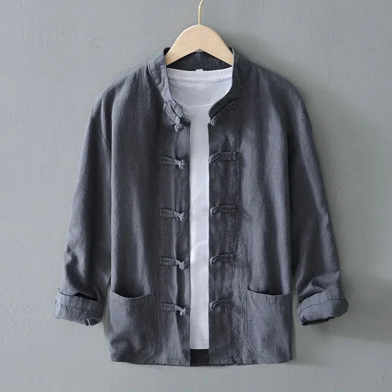 Ffinian - Camicia Mandarina in Cotone E Lino - Image 2