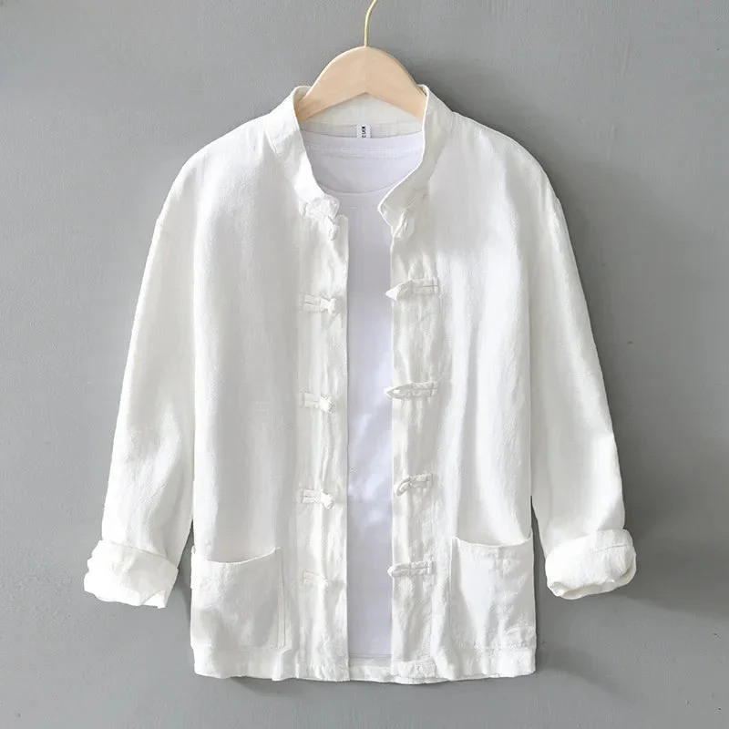 Ffinian - Camicia Mandarina in Cotone E Lino - Image 4