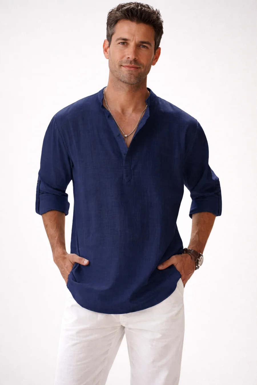 Galeazzo - Camicia In Cotone e Lino a Maniche Lunghe - Image 7