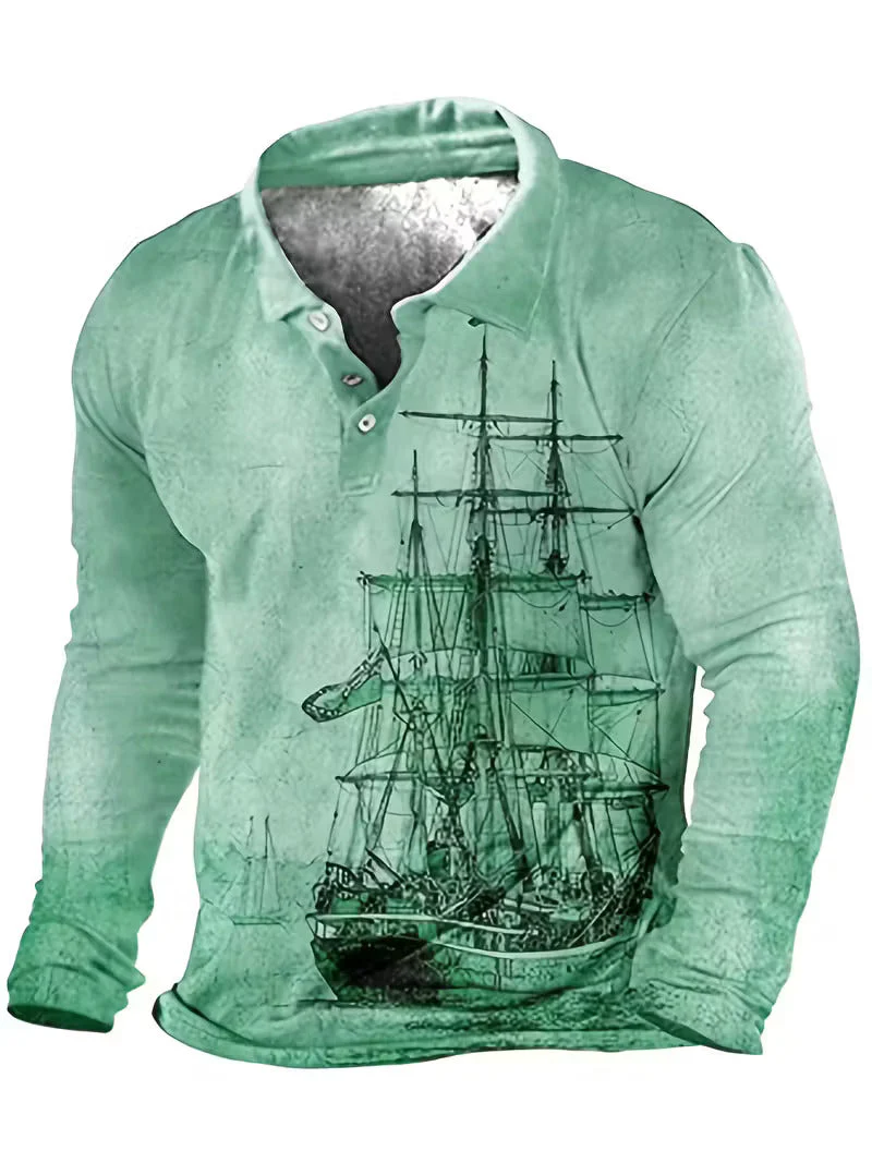 Giles - Elegante Camicia Con Stampa 3D Di Barca a Vela Sul Risvolto - Image 6