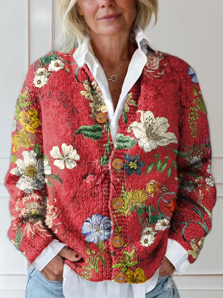 Gilly - Cardigan Vintage Floreale Con Bottoni
