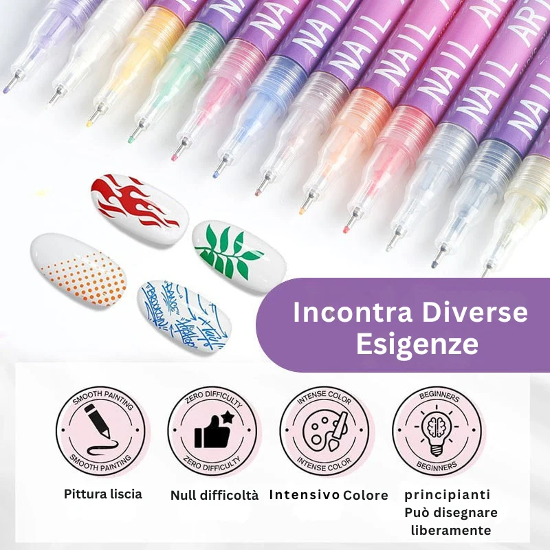 GlamSketch - Set Di Penne Per Nail Art In 12 Colori - Image 7