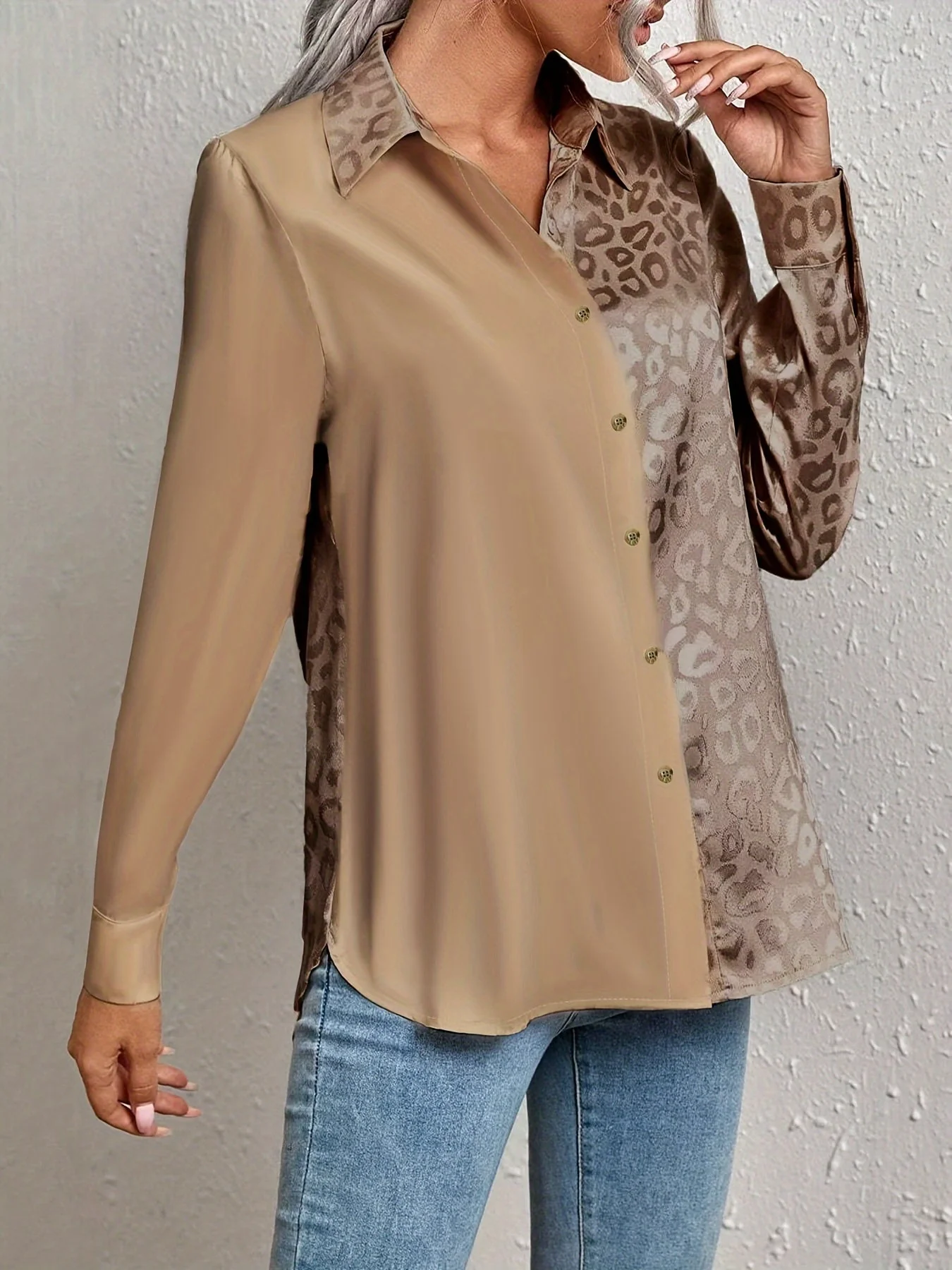 Gwendolyn - Camicia Con Bottoni In Raso Bicolore Con Stampa Leopardata Jacquard - Image 8