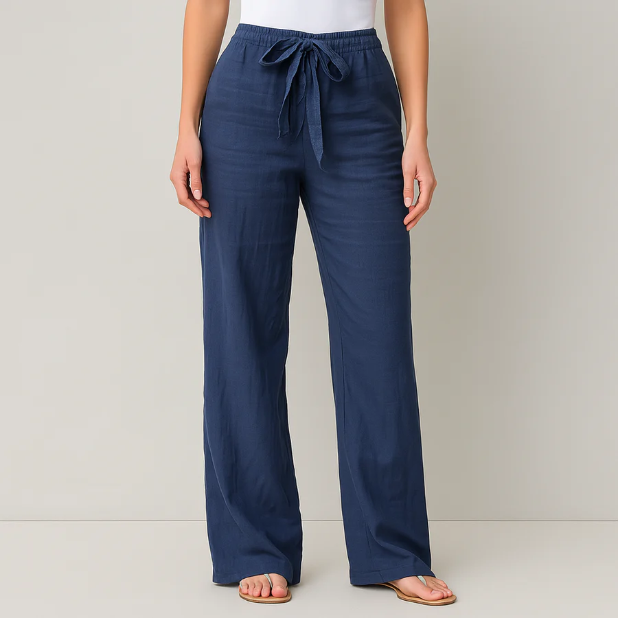 Gwyneth - Eleganti Pantaloni In Lino Con Cintura In Vita