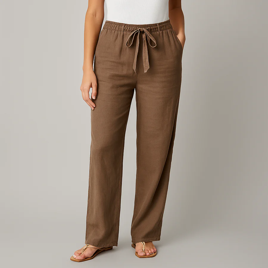 Gwyneth - Eleganti Pantaloni In Lino Con Cintura In Vita - Image 3