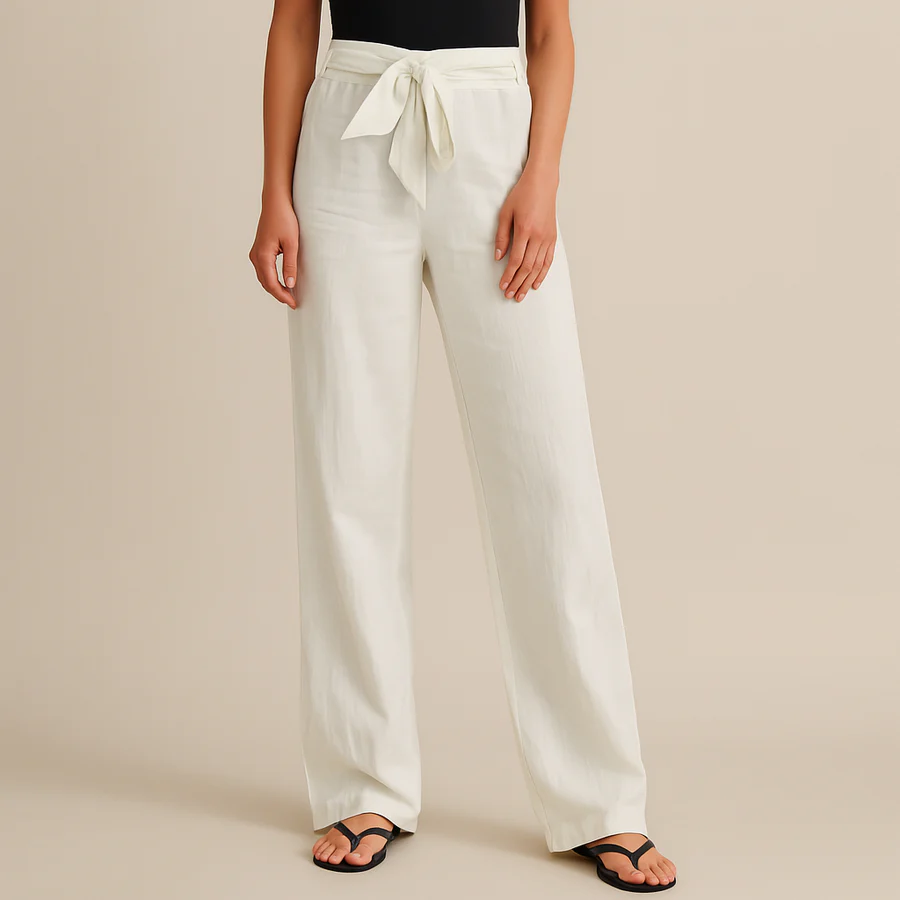Gwyneth - Eleganti Pantaloni In Lino Con Cintura In Vita - Image 5