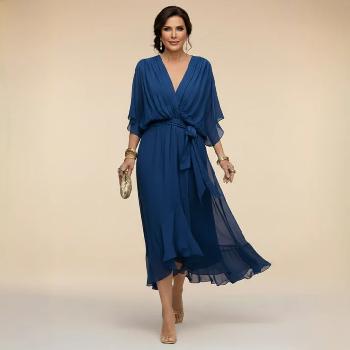 Harshani - Abito in Chiffon Con Scollo a V - Image 3