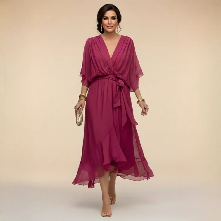 Harshani - Abito in Chiffon Con Scollo a V - Image 4
