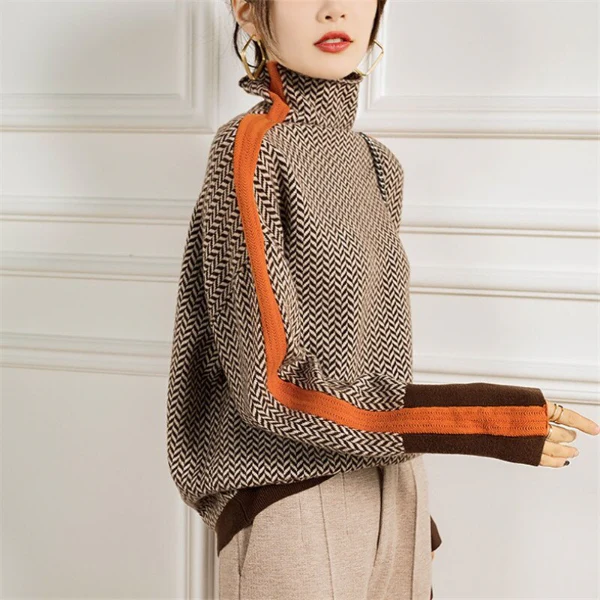 Heidemarie – Maglione a Collo Alto Screziato Con Strisce a Contrasto