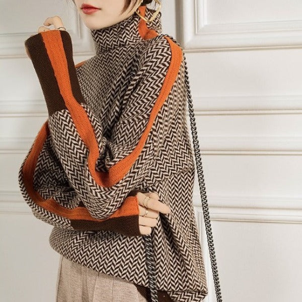 Heidemarie – Maglione a Collo Alto Screziato Con Strisce a Contrasto - Image 3