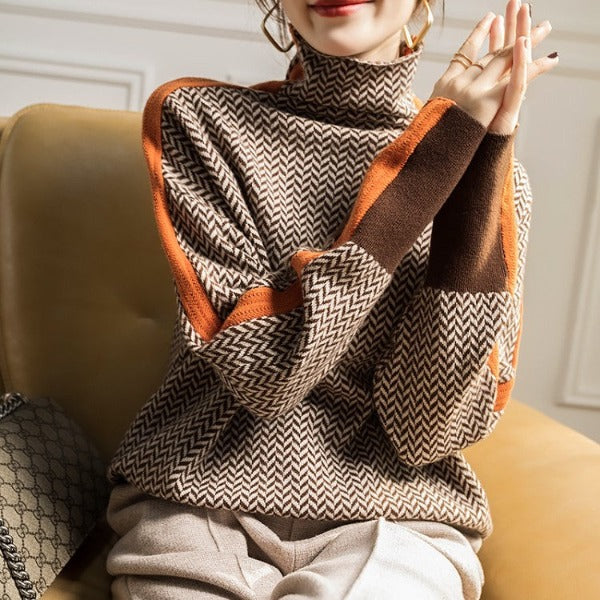 Heidemarie – Maglione a Collo Alto Screziato Con Strisce a Contrasto - Image 4