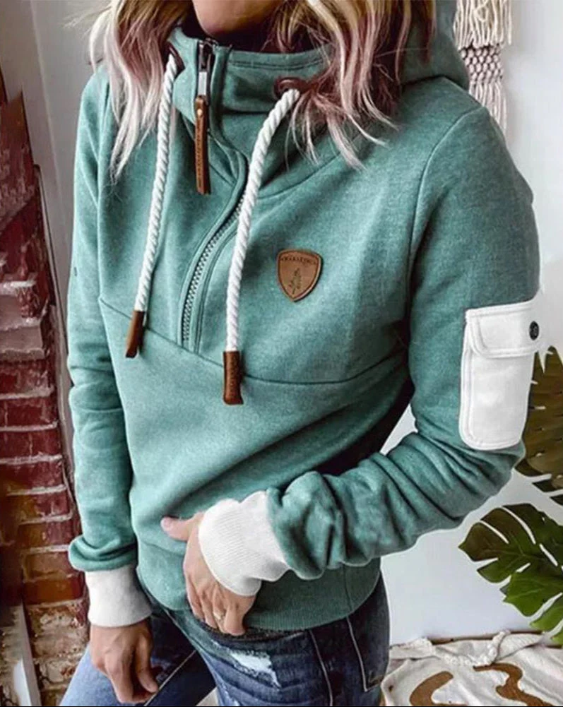 Helsa - Felpa Casual Con Cappuccio e Zip a Metà e Tasca Sul Braccio