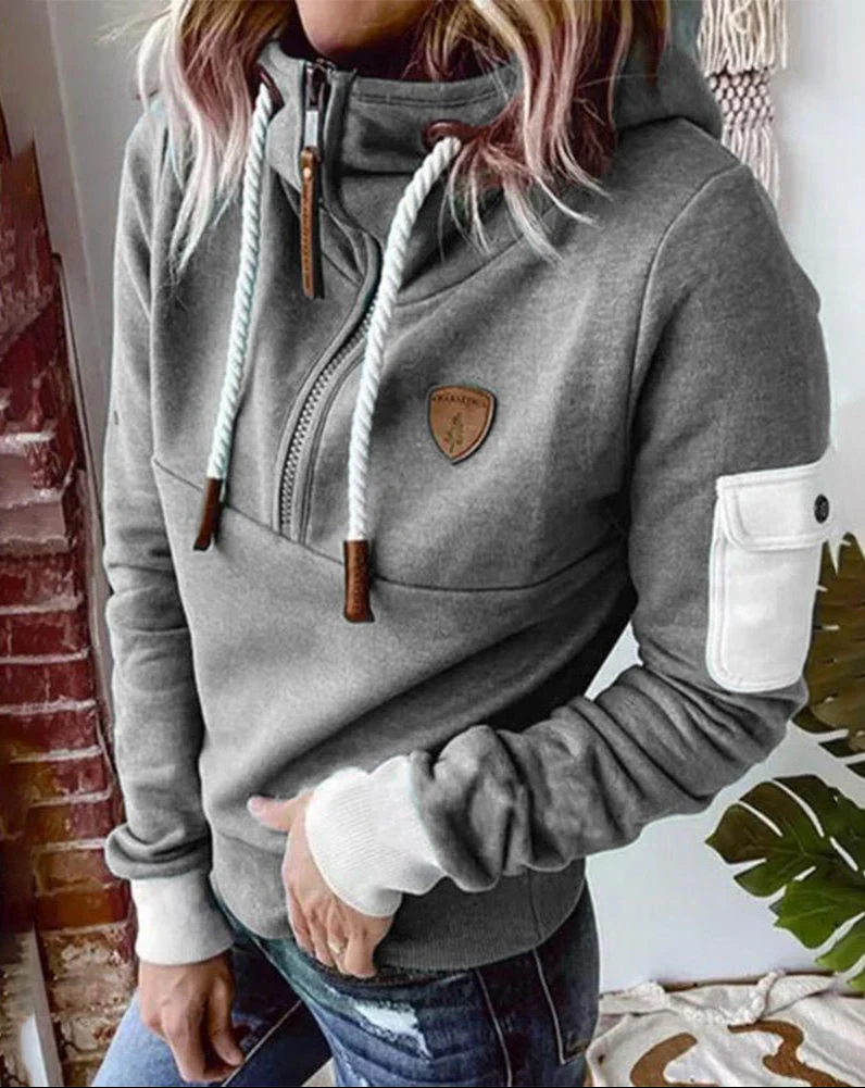 Helsa - Felpa Casual Con Cappuccio e Zip a Metà e Tasca Sul Braccio - Image 2