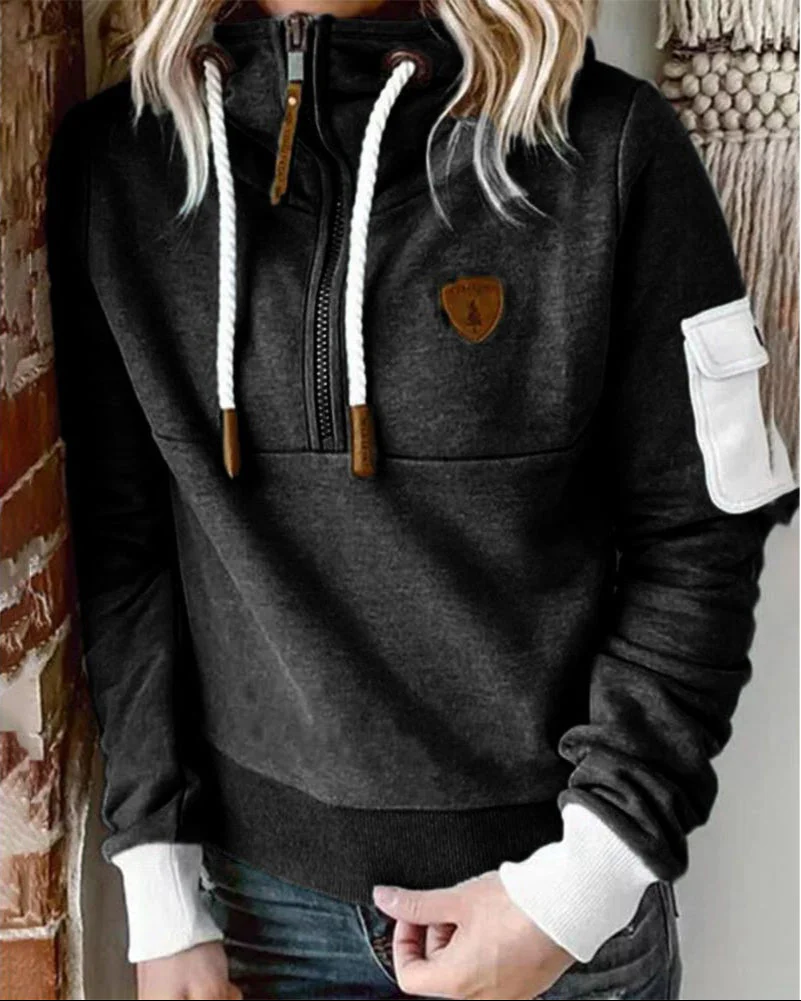 Helsa - Felpa Casual Con Cappuccio e Zip a Metà e Tasca Sul Braccio - Image 6