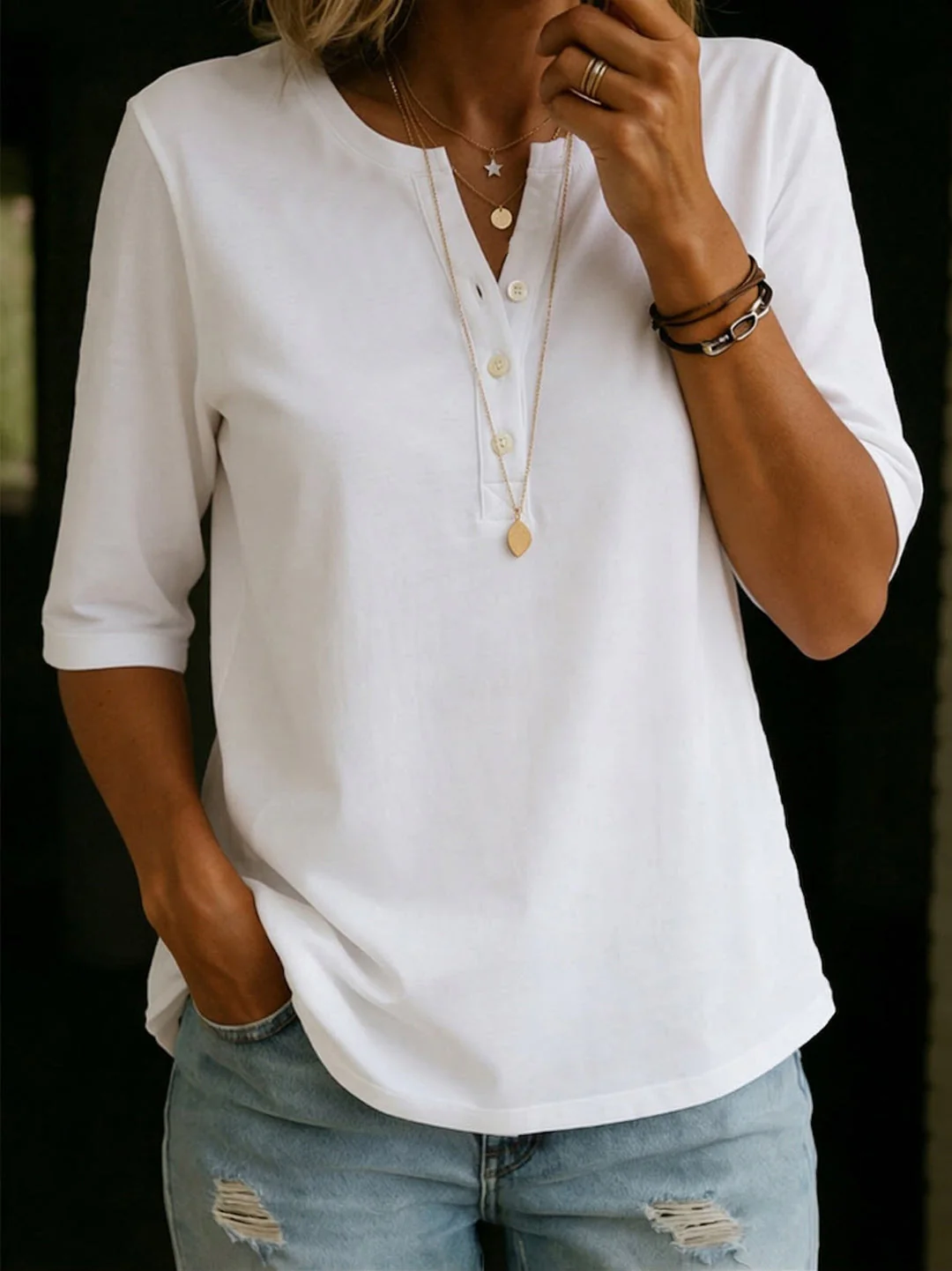Hildah - Elegante Maglietta Henley Con Bottoni - Image 5