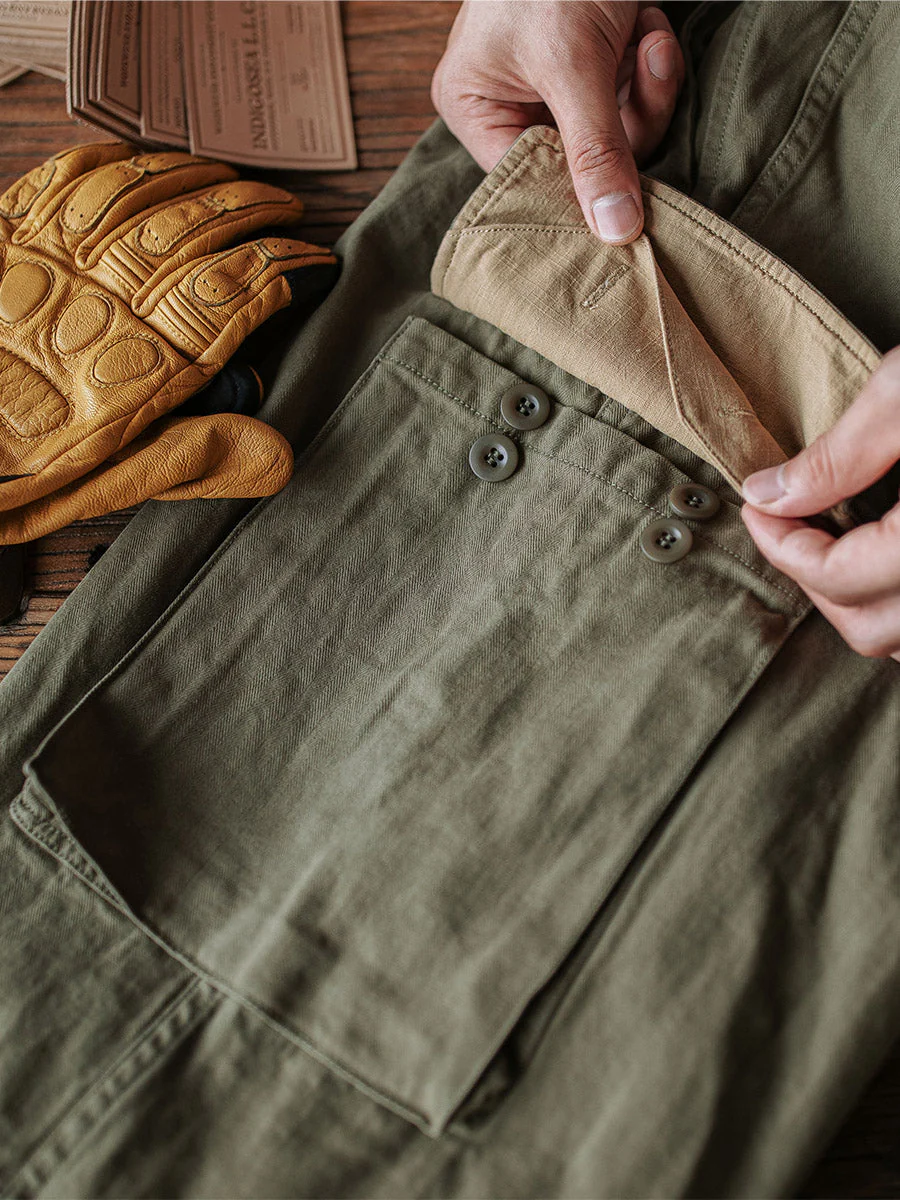 Ibrahim - Pantaloni Militari M-47 In Twill a Spina Di Pesce - Image 11