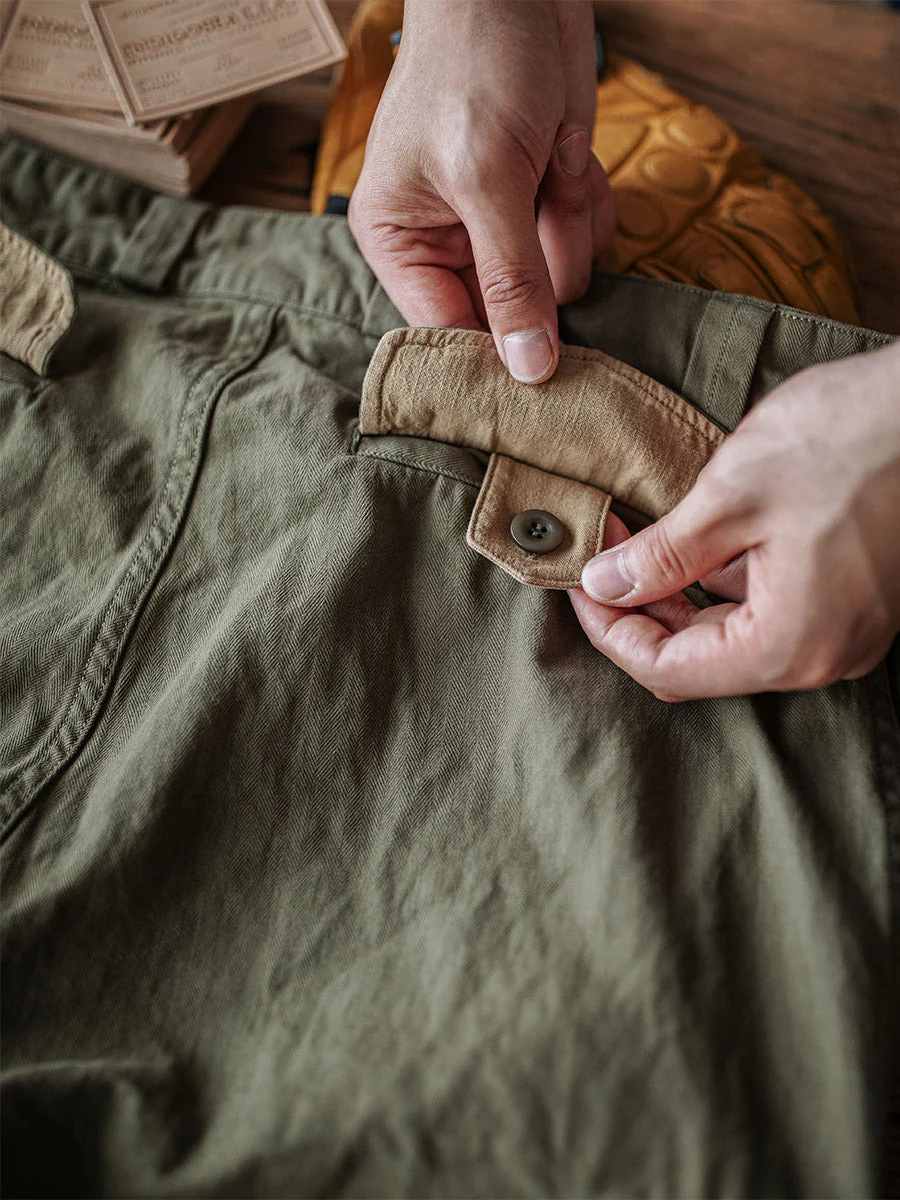 Ibrahim - Pantaloni Militari M-47 In Twill a Spina Di Pesce - Image 12