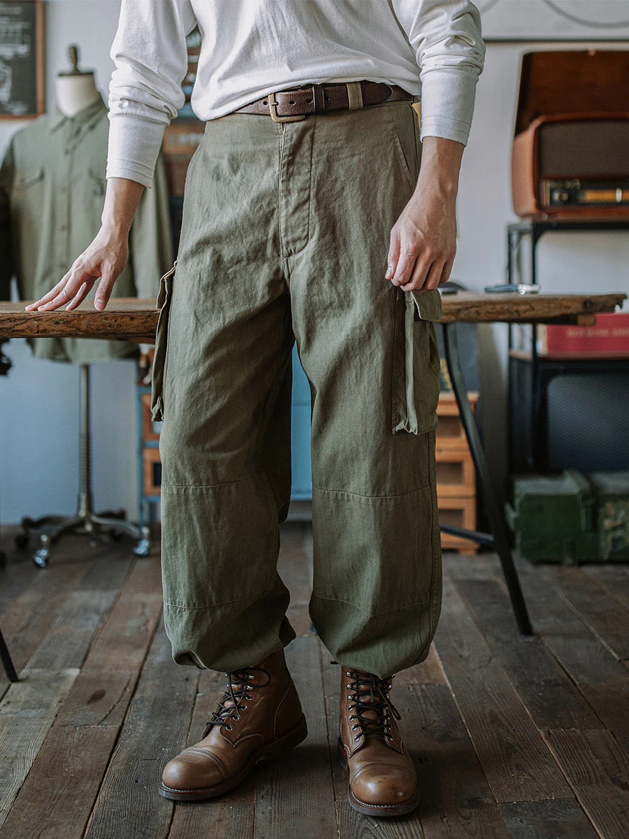 Ibrahim - Pantaloni Militari M-47 In Twill a Spina Di Pesce - Image 2