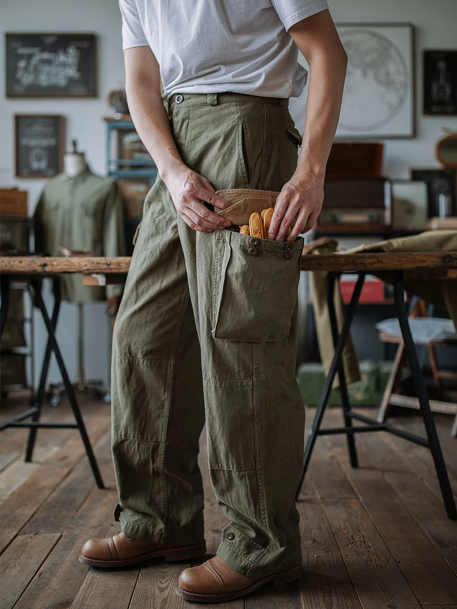 Ibrahim - Pantaloni Militari M-47 In Twill a Spina Di Pesce - Image 3