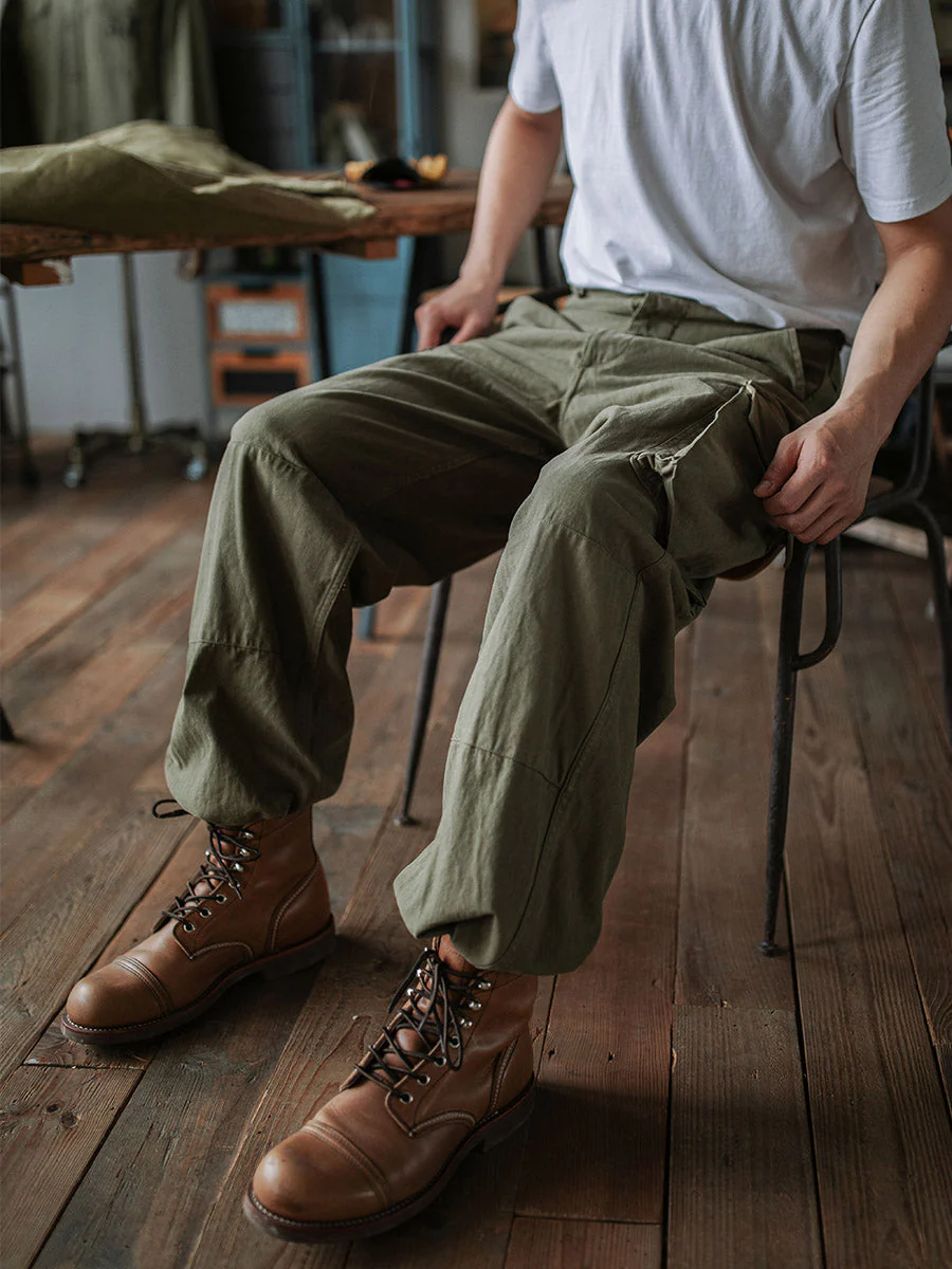 Ibrahim - Pantaloni Militari M-47 In Twill a Spina Di Pesce - Image 4