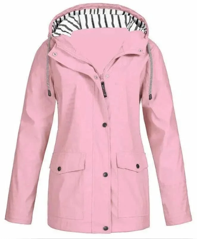Ilektra - Elegante Manica Lunga Impermeabile Cappuccio Giacca - Image 10