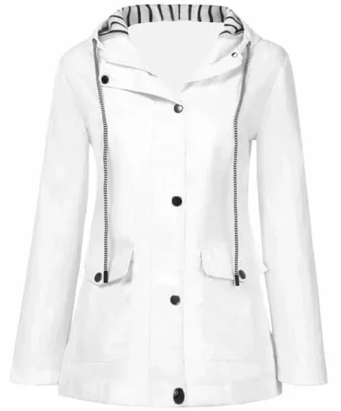 Ilektra - Elegante Manica Lunga Impermeabile Cappuccio Giacca - Image 11