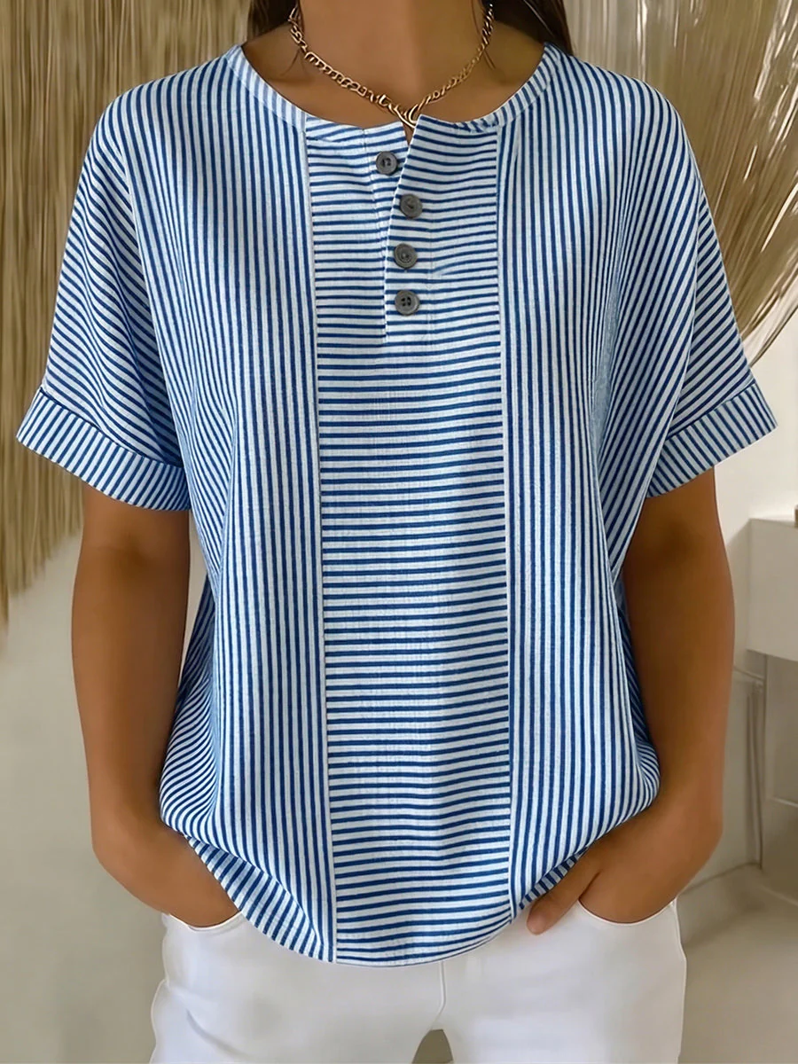 Ilenia - Elegante Top a Righe Con Bottoni