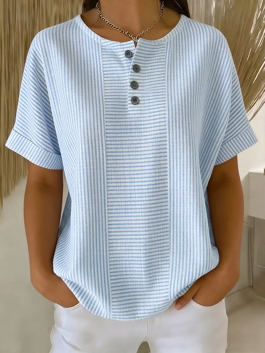 Ilenia - Elegante Top a Righe Con Bottoni - Image 2