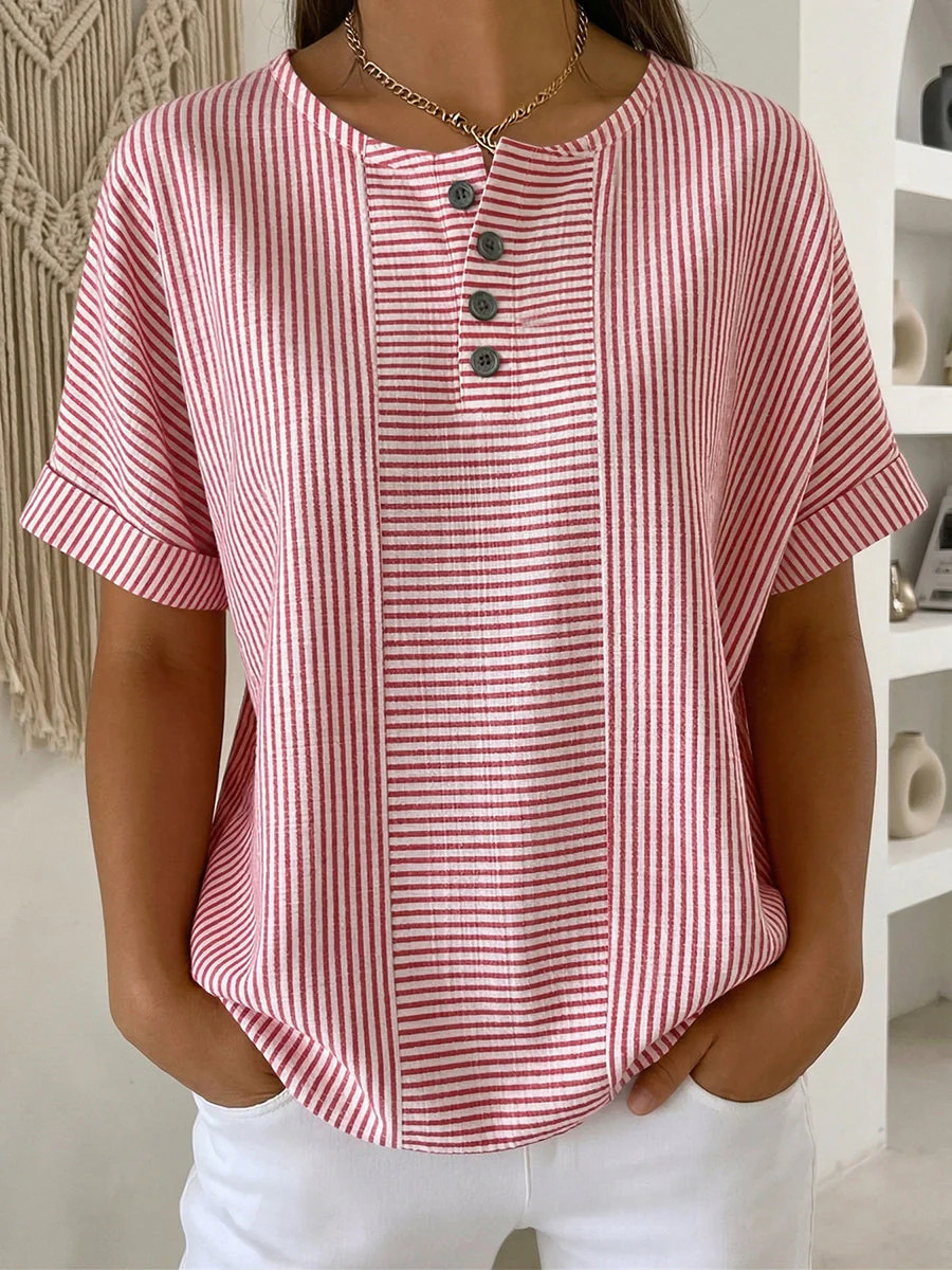 Ilenia - Elegante Top a Righe Con Bottoni - Image 3