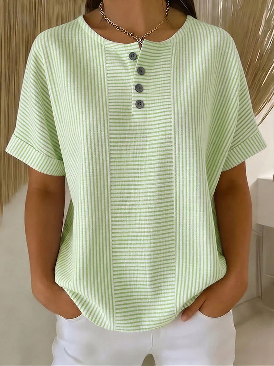 Ilenia - Elegante Top a Righe Con Bottoni - Image 4