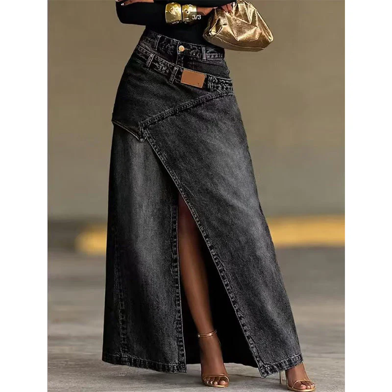 Iliza - Gonna In Denim Asimmetrica a Strati Con Spacco - Image 3