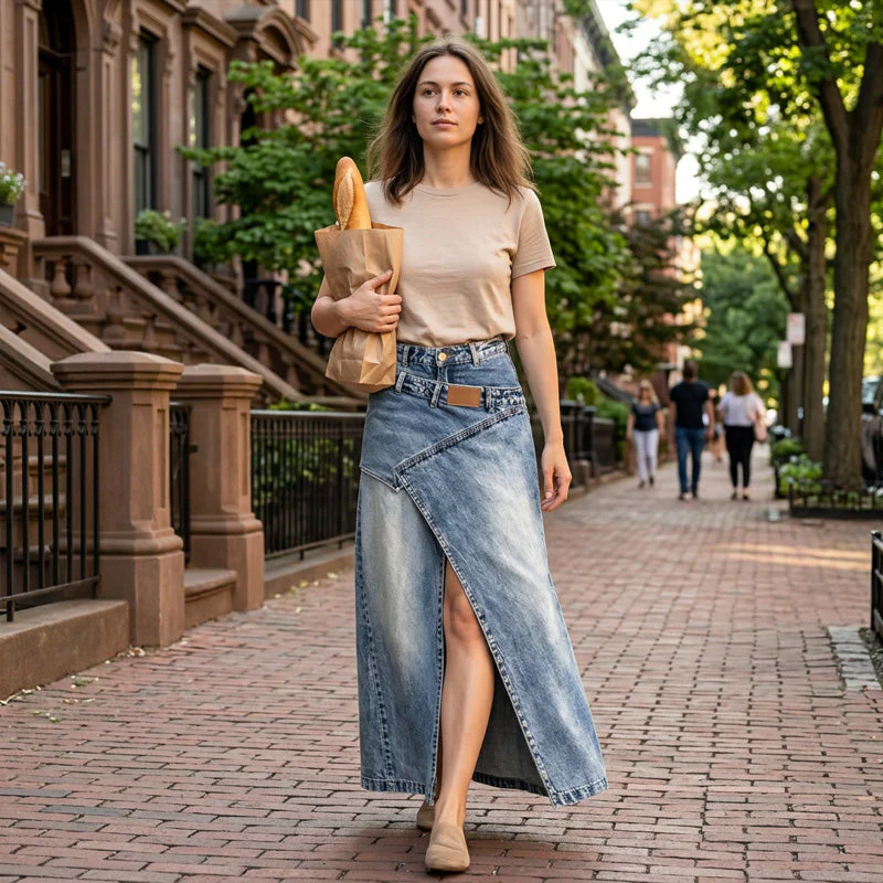 Iliza - Gonna In Denim Asimmetrica a Strati Con Spacco - Image 4