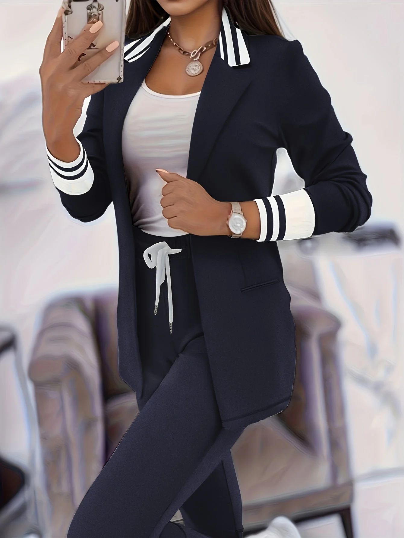 Ingelore - Settato a Due Pezzi Alla Moda a Righe - Image 4