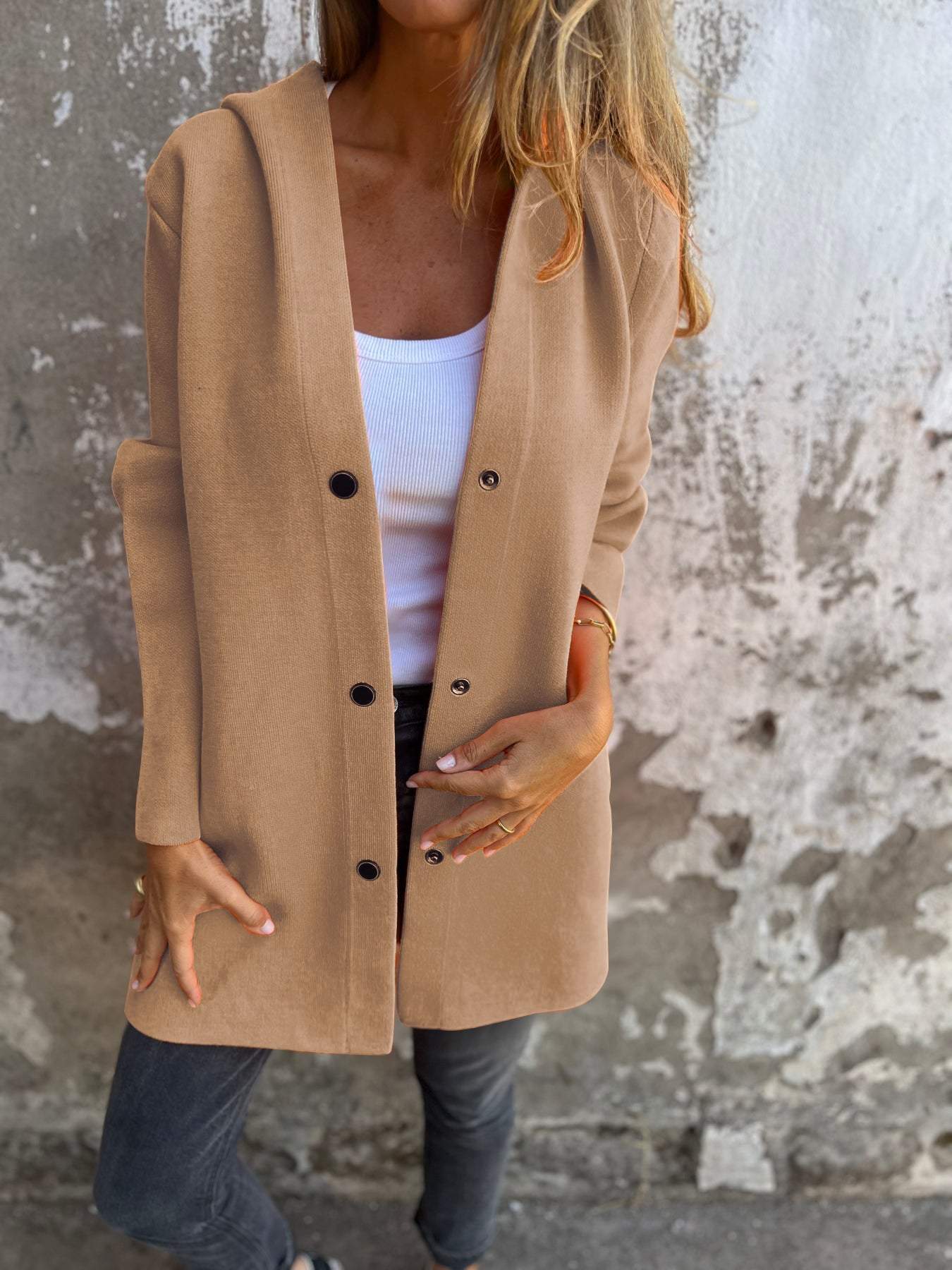 Isolde - Cardigan con Cappuccio e Bottoni sul Davanti - Image 8