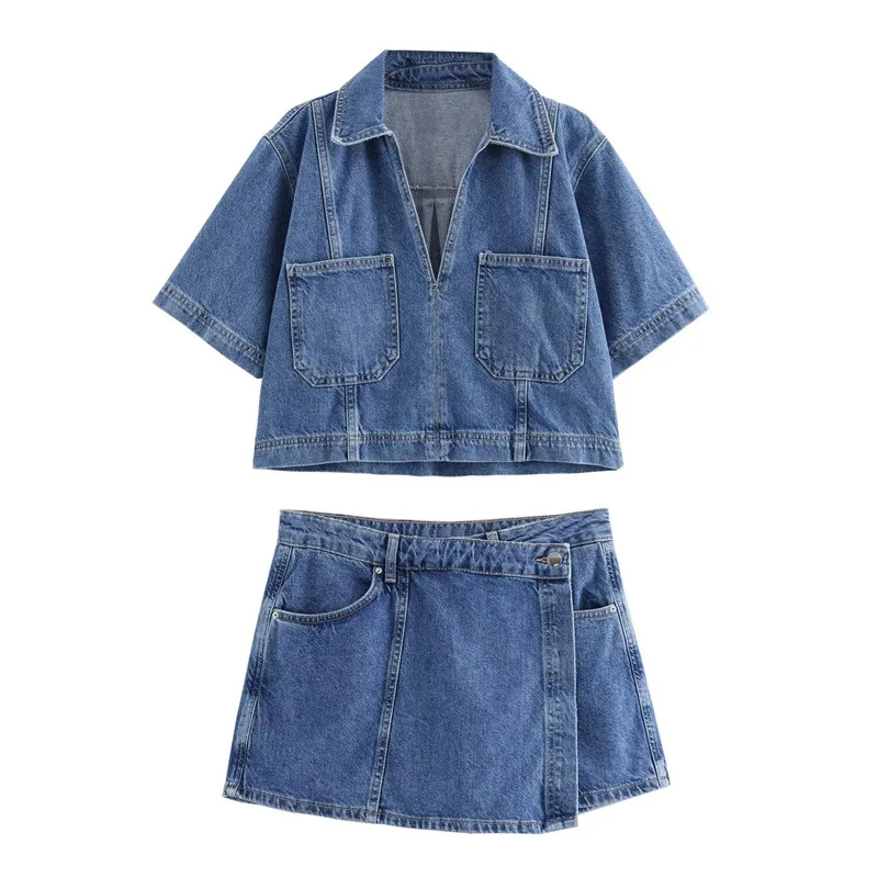 Jadwiga - Set in Denim Con Scollo a V - Image 3