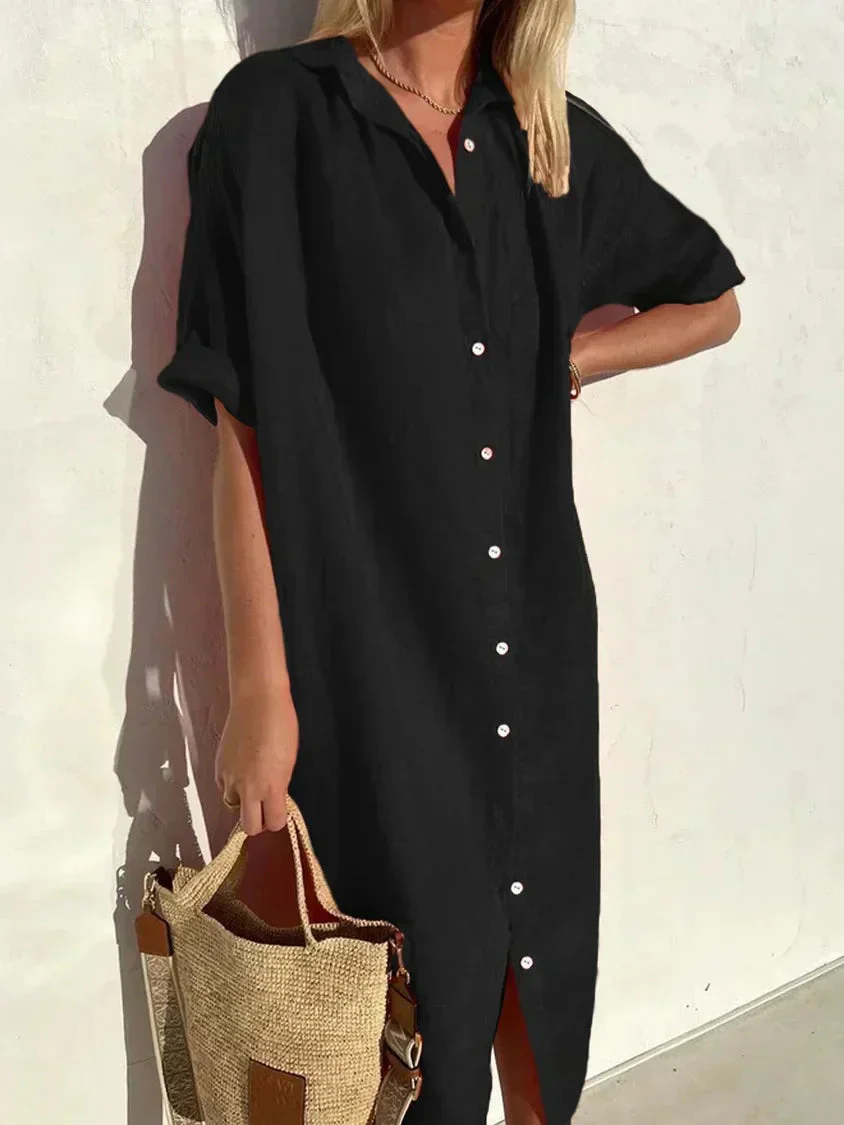 Janie - Abito Elegante Con Chiusura A Bottoni E Lino