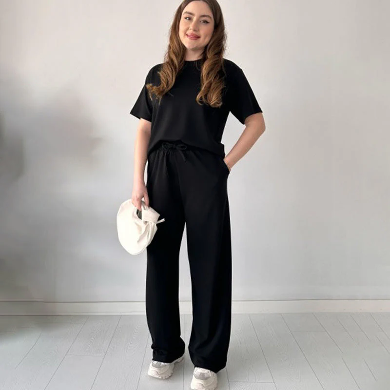 Jimena - Top Casual Con Scollo Rotondo E Pantaloni Con Coulisse - Image 2