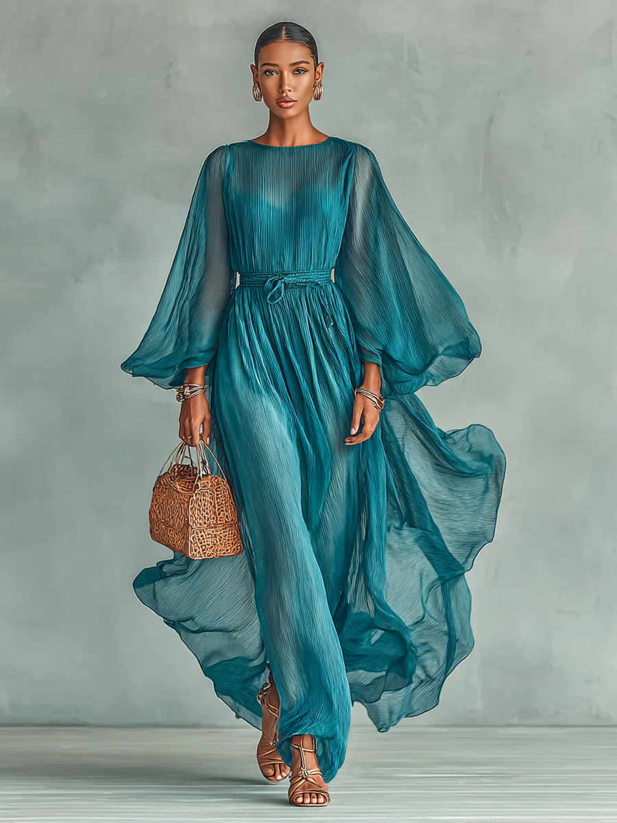 Joilene - Abito In chiffon a Maniche Lunghe