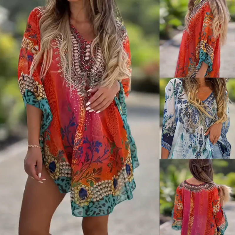 Joleena - Abito ampio asimmetrico con scollo a V - Image 10