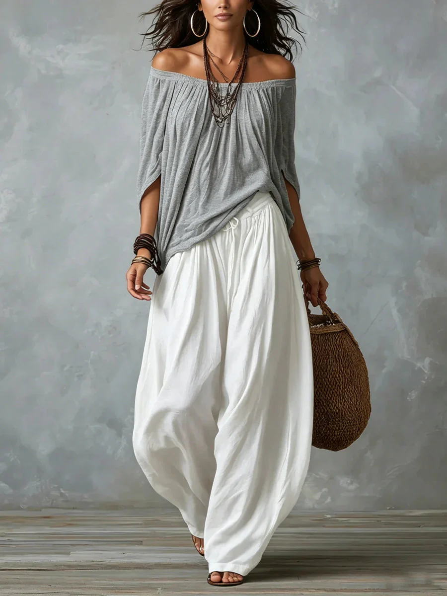 Joryna - Set composto da top asimmetrico e pantaloni palazzo larghi - Image 3