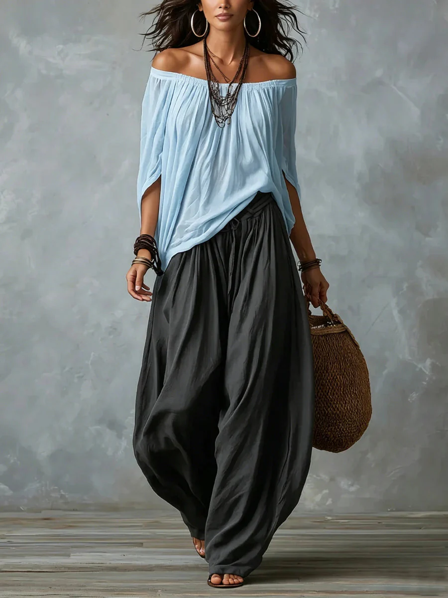 Joryna - Set composto da top asimmetrico e pantaloni palazzo larghi - Image 4