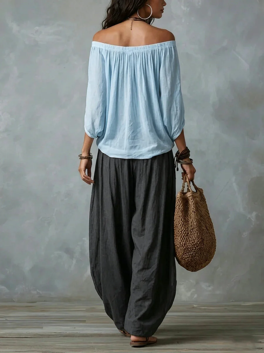 Joryna - Set composto da top asimmetrico e pantaloni palazzo larghi - Image 5