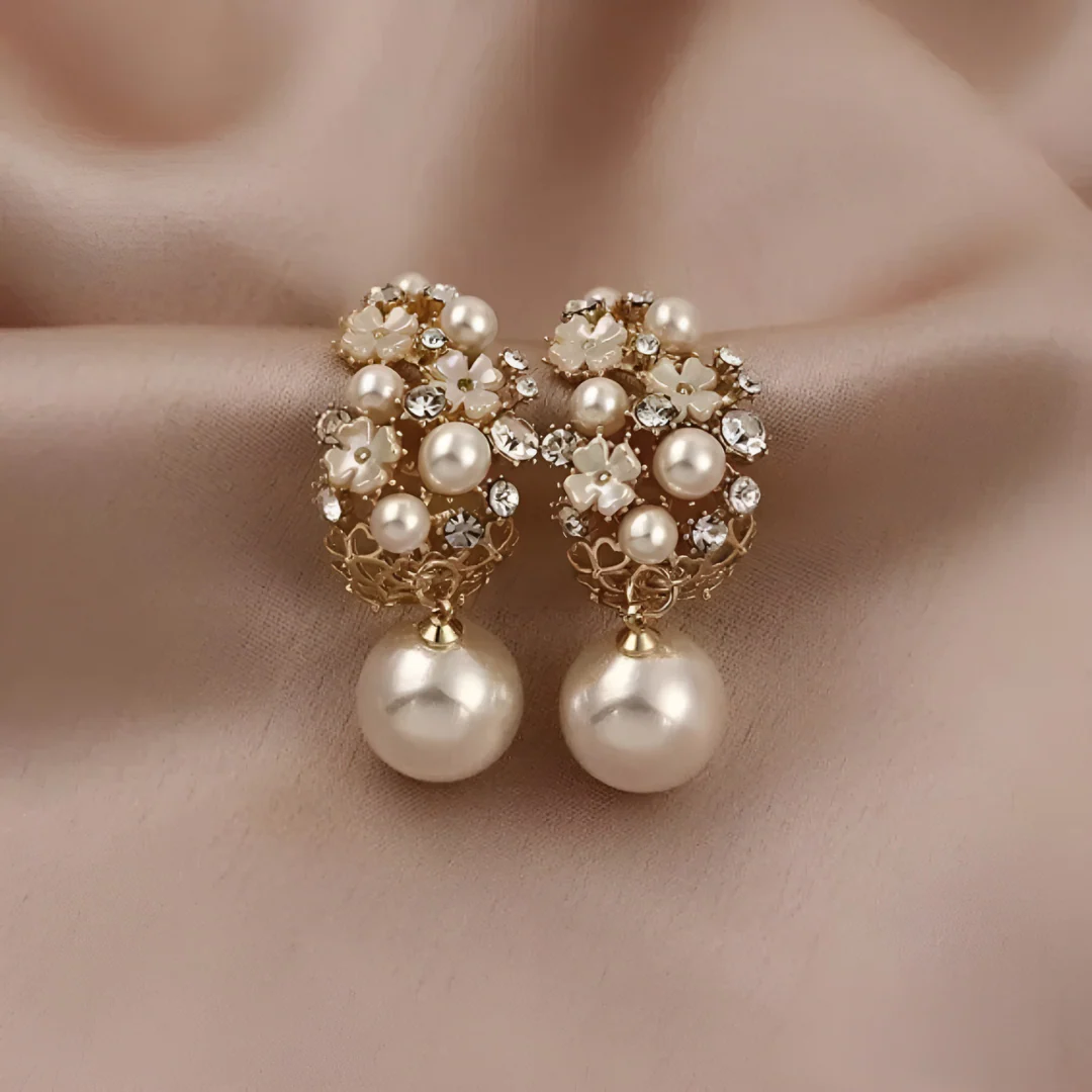 Jovanka - Eleganti Orecchini a Fiore Con Perle