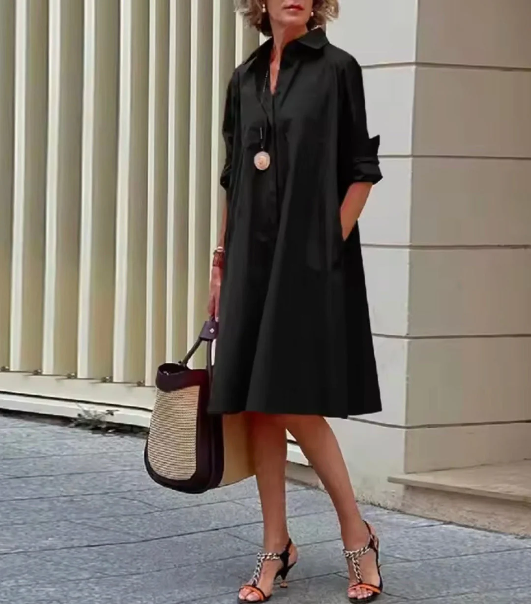 Kahleah - Elegante Abito a Camicia Con Tasche