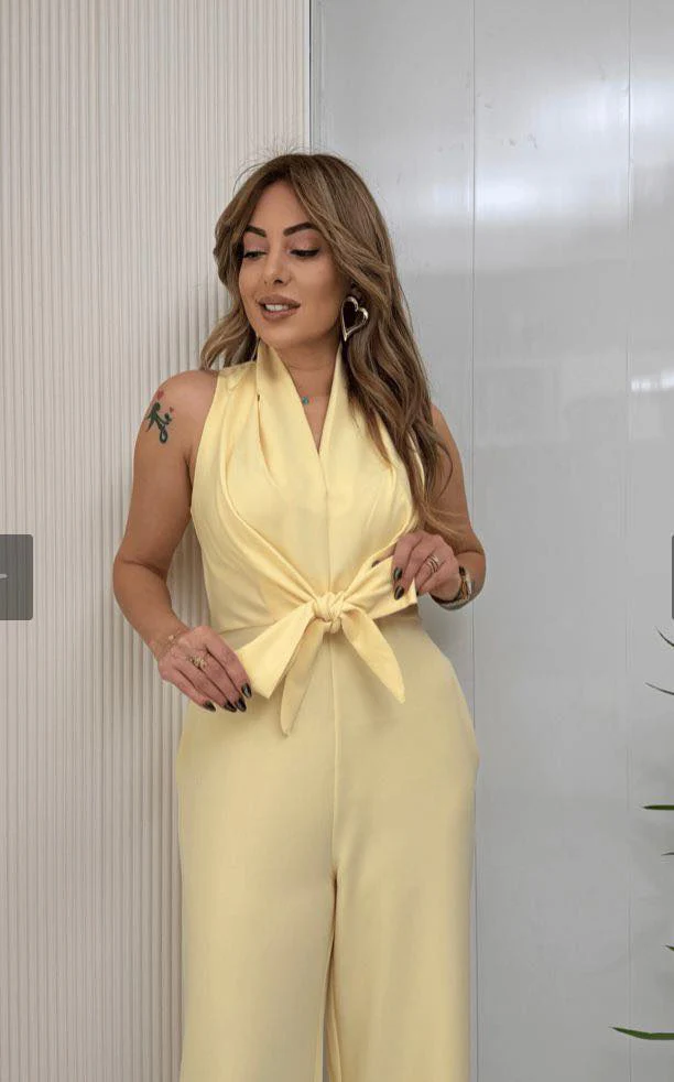 Kamwi - Tuta Elegante Con Scollo Drappeggiato E Pantaloni a Gamba Larga - Image 5