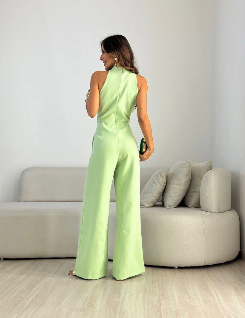 Kamwi - Tuta Elegante Con Scollo Drappeggiato E Pantaloni a Gamba Larga - Image 7