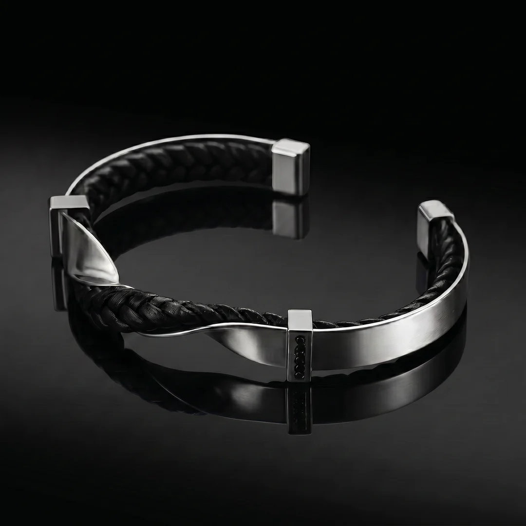 Kayel - Bracciale a Polsino In Pelle Intrecciata - Image 4